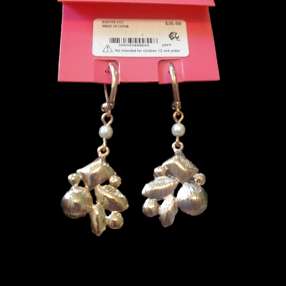 Betsey Johnson pierced dangling earings with green rhinestones - Picture 3 of 3